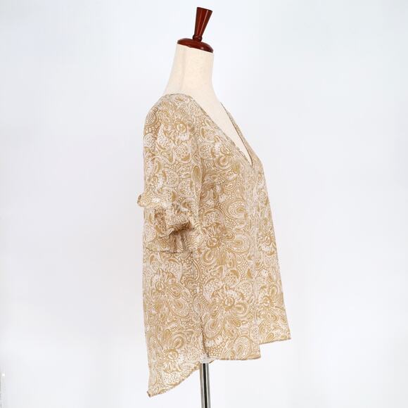 Michael Kors Women Tan Paisley Satin Boho Casual Ruffle Sleeve Blouse Size S - Picture 4 of 6